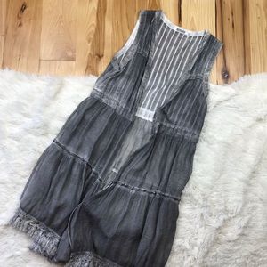 Monoreno Long Vest with Crochet Fringe Detail